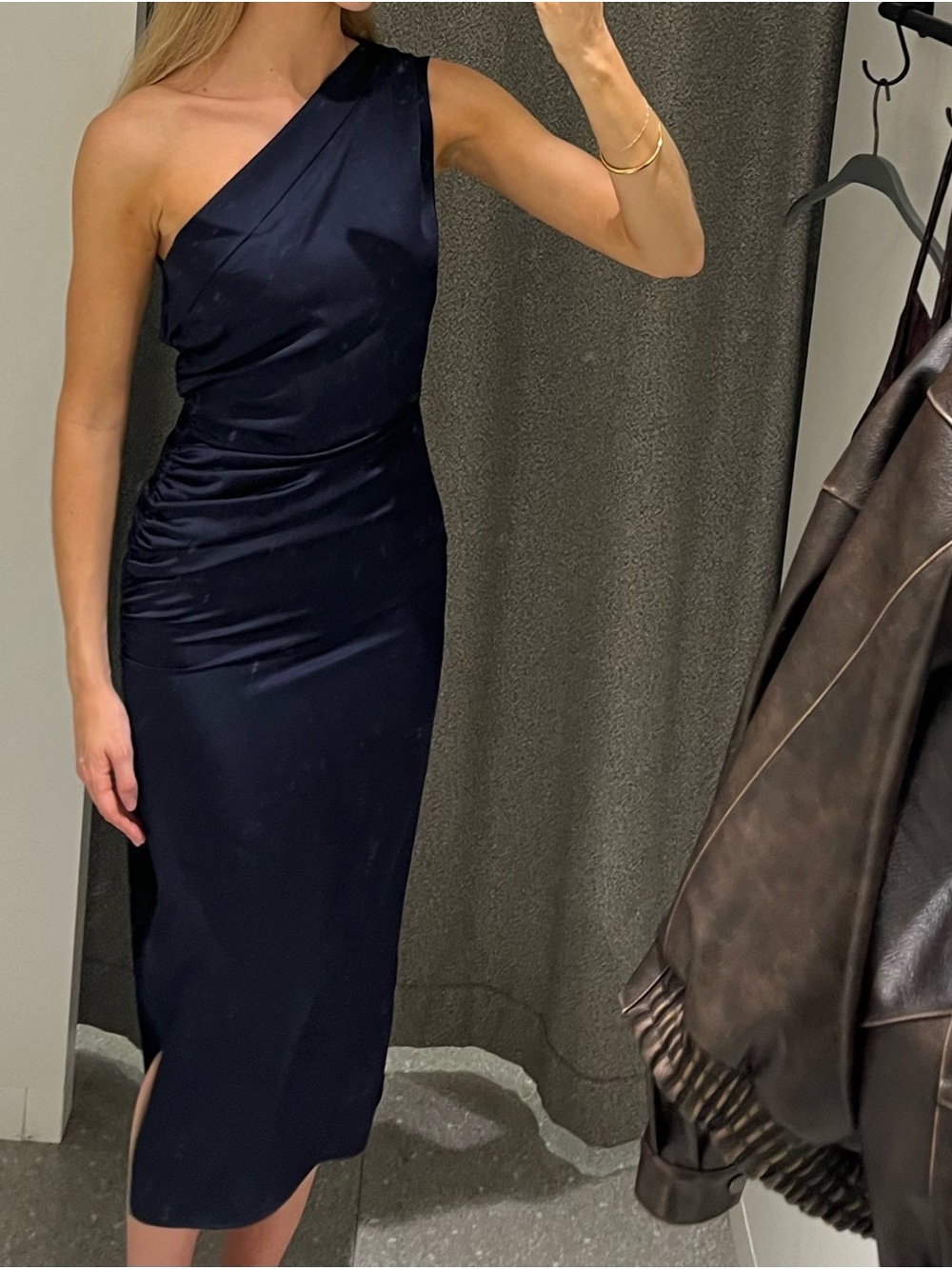 One-Shoulder Navy Dress